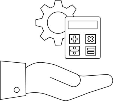 A hand offers a calculator and gear icon suggesting technical or financial problemsolving vector
