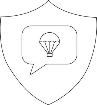 delineado en negro proteger con hablar burbuja conteniendo paracaídas icono vector