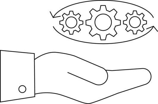 Hand below gears spinning in a loop Cuff and button on the hands sleeve vector