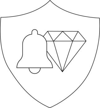 Shield with a bell and a diamond depicted in a simple outlined style vector