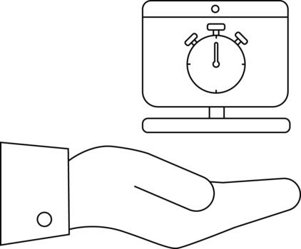 A hand holding a computer with a timer on the screen vector