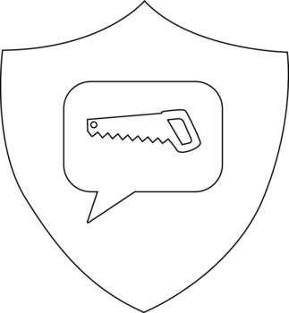 Saw icon in speech bubble centered in shield vector