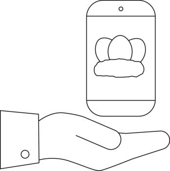 A hand holds a phone displaying three eggs in a nest vector