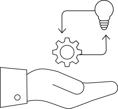 Hand holding a gear and lightbulb with arrows illustrating a feedback loop vector