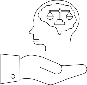 Line art head profile with scales in brain above hand Minimalistic design vector