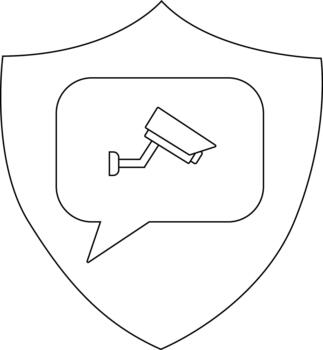 CCTV camera inside a speech bubble within a shield vector