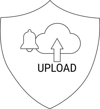 Security shield with cloud upload icon bell UPLOAD text vector