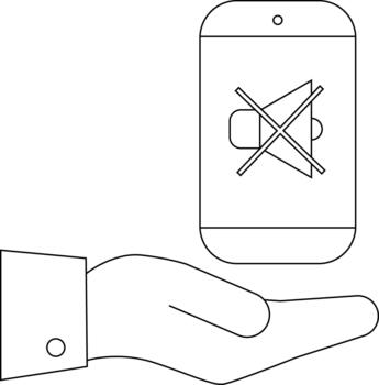 A hand holds a phone with a muted speaker icon displayed on its screen vector