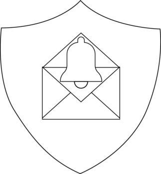 Shield with notification bell and mail simple lines vector