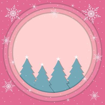 circulo marco con Navidad árbol y copo de nieve decoración en rosado antecedentes vector