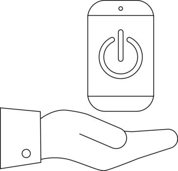 Hand holds a phone with a power icon vector