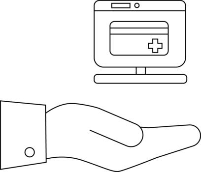 Hand offering a medical card displayed on a computer screen vector