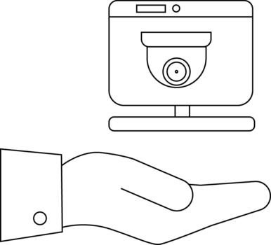 mano participación un computadora monitor mostrando un seguridad cámara icono vector