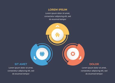 circulo diagrama modelo con 3 elementos, infografía modelo vector