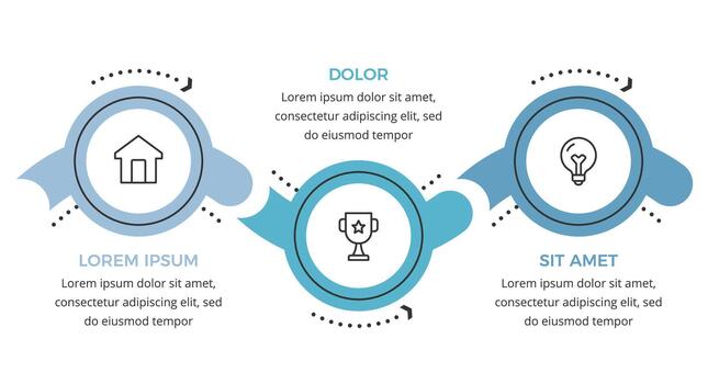 Three connected circles with icons and place for text, infographic template vector