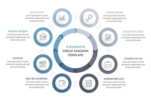 circulo infografía modelo con ocho elementos, negocio infografia vector