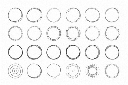Hand drawn circles, round shapes and objects, doodle style vector