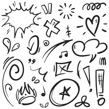 Sketch line elements set. Abstract nature elements decoration graphic icon set. Graffiti sketch hand drawn line elements for brush, abstract decoration design. hand drawn object vector