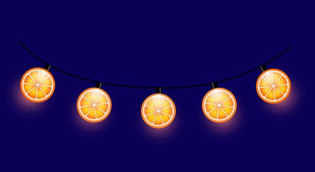 Glowing Orange Slice String Lights on Dark Blue Background vector