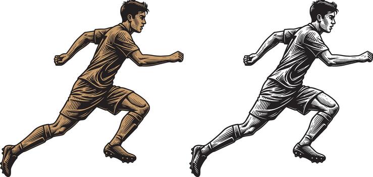 Dynamic runner illustration in color and monochrome vector
