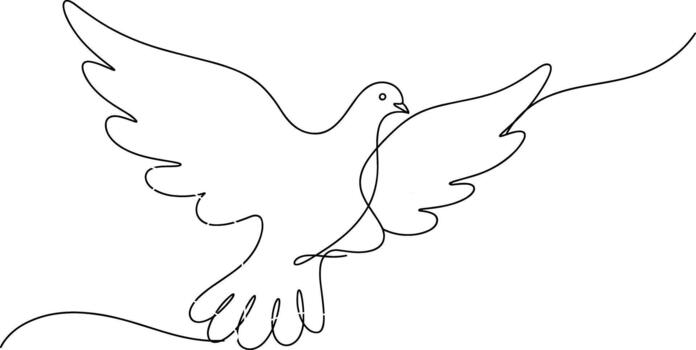 Single line drawing of a dove in flight bird flying 1 vector