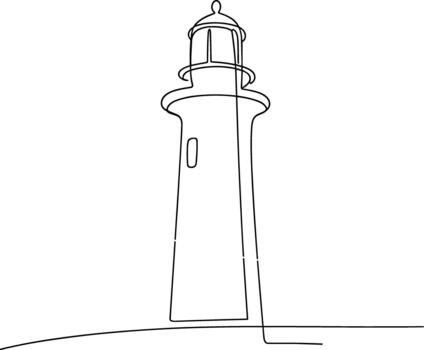 Single line drawing of a lighthouse on white background 1 vector
