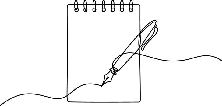 Fountain pen writing on a notepad continuous line art vector