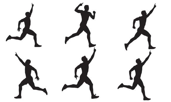 Dynamic running man poses in black silhouette style vector
