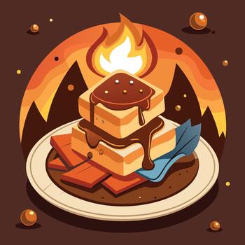 apilado panqueques con chocolate jarabe y tocino en un plato vector