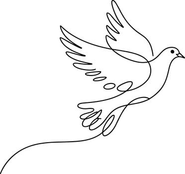 Single line drawing of a dove in flight bird flying vector