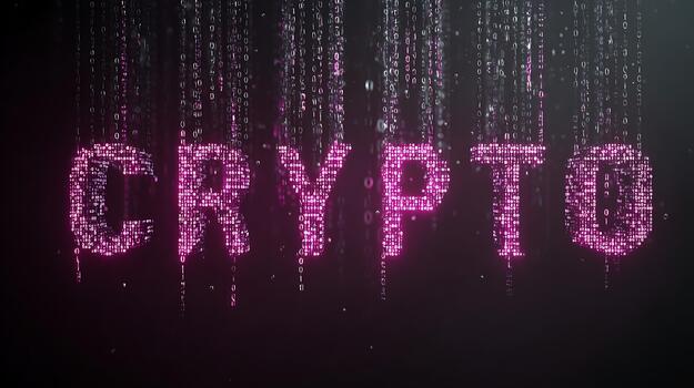 Digital World Glowing Crypto Text Made of Binary Code. photo
