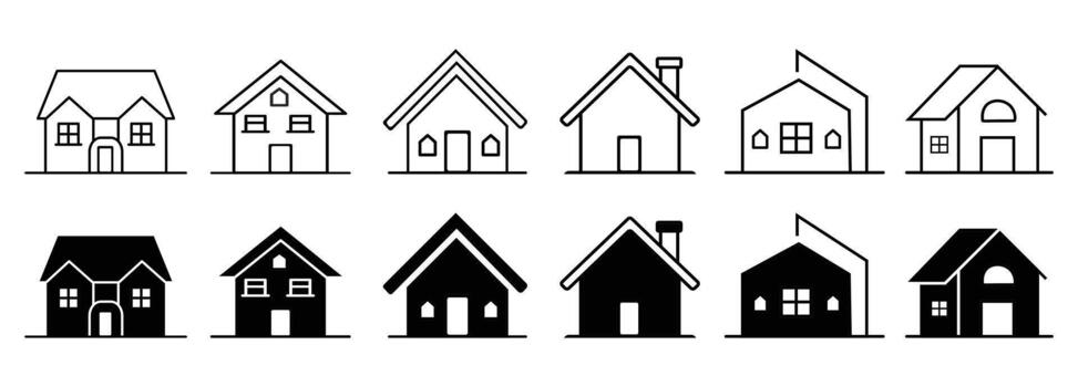 House Icon Bundle Real Estate and Home Set Minimal Outline and Solid Style Icons for Property, Architecture, and Construction Projects. vector