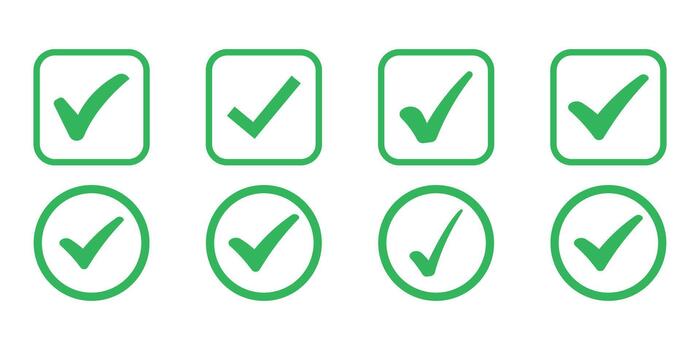 Modern flat check mark icons designed for web and app user interfaces. Suitable for websites, forms, dashboards, and mobile UI design. vector