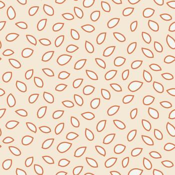 Seamless abstract pattern with simple outlined leaf shapes in terracotta on a warm beige background. Minimal, natural, and elegant design for fabric, packaging, and modern decor vector