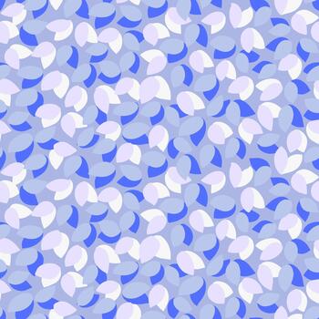 Seamless abstract pattern with soft blue, lilac, and white petal shapes on a light background. Calm and modern design for fabrics, wallpapers, and packaging vector