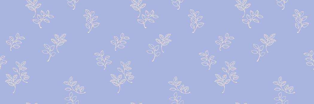 Seamless pattern with delicate white leaf branches on a soft lavender background. Minimalist botanical design ideal for fabrics, packaging, wallpapers, and stationery vector