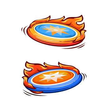 Flaming Flying Frisbee Set with Motion Effects vector