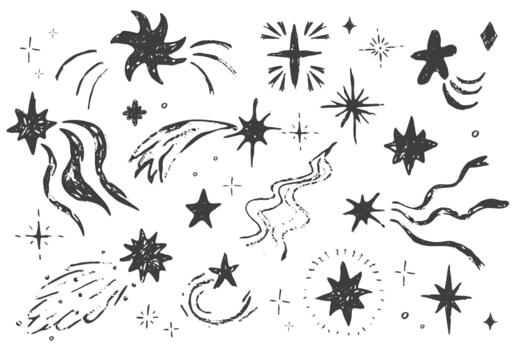 estrella Chispa - chispear lápiz de color costoso que cae estrellas texturizado mano dibujado bosquejo. sencillo tiza festivo brillante espacio elementos, festivo luces vector