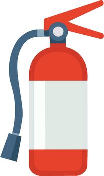 Flat illustration of a fire extinguisher with hose and handle vector