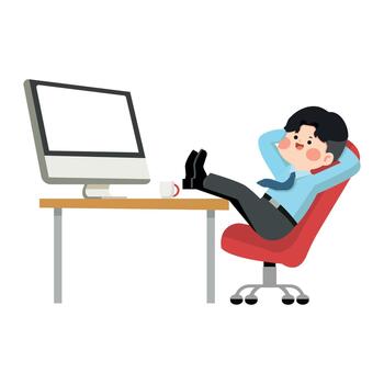 Man relaxing at office desk vector