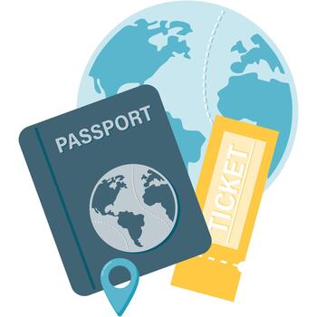 Passport and Flight Ticket with Globe vector