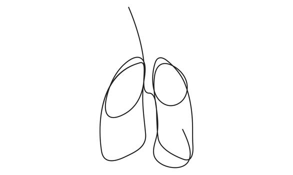 Lungs one continuous line Icon isolated on white background minimalist design vector