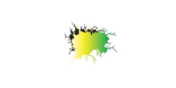 Abstract yellow and green gradient splash with jagged black ink cracks. vector