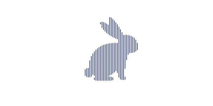 Stylized rabbit silhouette icon created with a pattern of thin vertical blue stripes. vector