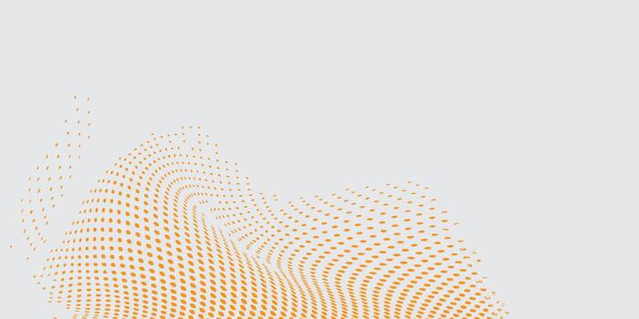 Abstract undulating surface of a warped grid with orange and yellow gradient dots. vector