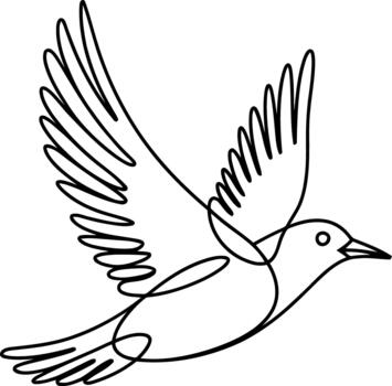 soltero línea dibujo de un pájaro en vuelo con alas untado volador contorno vector