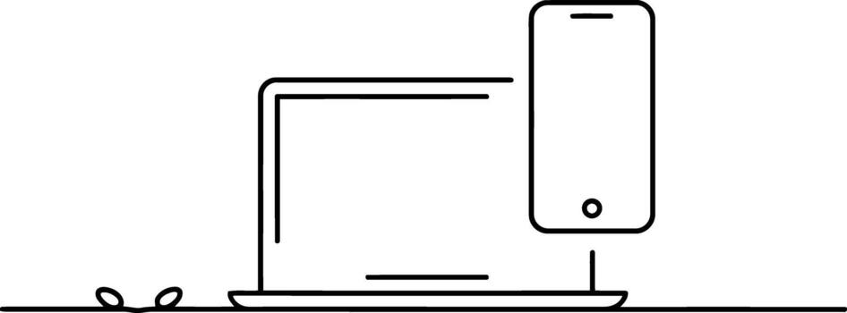 Simple line art of a laptop and smartphone on a surface computer mobile phone vector