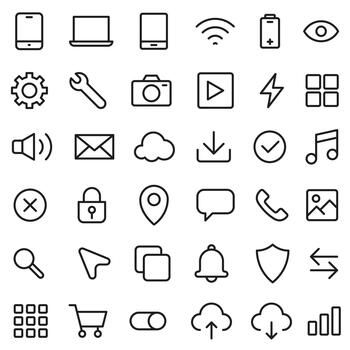 A set of linear icons for mobile interfaces. vector