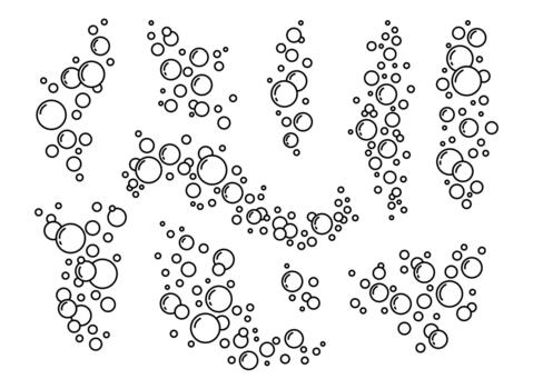 Water bubble line icons. Soap or foam cleaning or laundry outline symbol. Carbonated texture and simple sphere for detergent or cosmetic background. Abstract pattern, ocean fizz isolated set vector