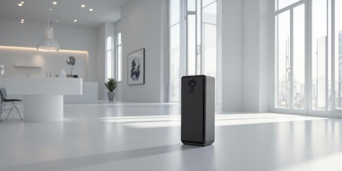 Minimalist Product Photography Setup with Softbox Lighting A simple backdrop in matte white, with a single sleek product placed photo